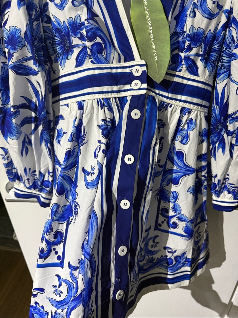 FARM Rio Blue & White Floral Button-Front Mini Dress - Picture 7 of 7